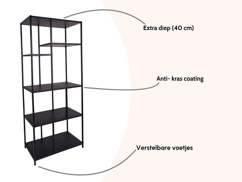 MaximaVida industriële wandkast Chicago 80 x 45 x 190 cm zwart - 150 kg draagkracht - vtwonen shop
