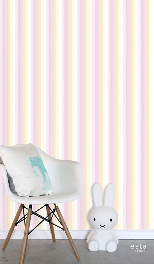 ESTAhome behang strepen regenboog licht roze en beige - 53 cm x 10.05 m - 138924 - vtwonen shop
