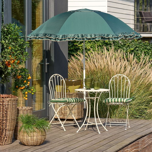 Mica Decorations Kantelbare Parasol met Ruches - Stokparasol 238 x Ø195 cm - Tuin of Balkonparasol - Polyester, Staal - Groen