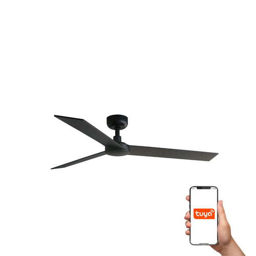 Faro Rudder Grote plafondventilator met 3 bladen, matzwart, walnoot, Tuya Smart System