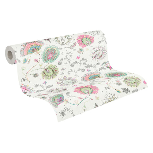 Livingwalls behang bloemmotief wit, roze en groen - 53 cm x 10.05 m - AS-388991 - vtwonen shop