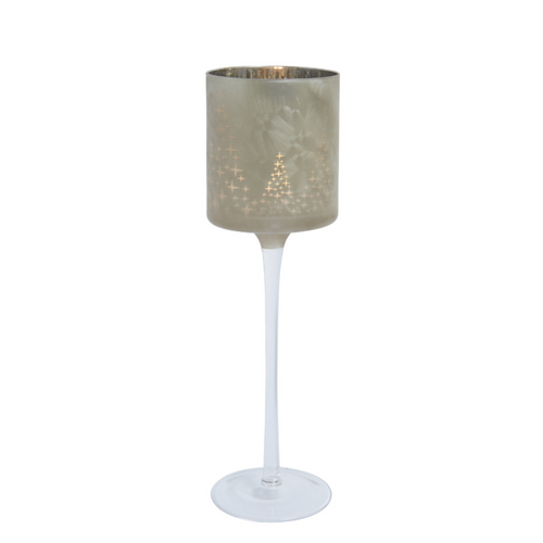 Sia Deco Windlicht Op Voet - matglas grijs en lichtgoud - glas - H30 - vtwonen shop