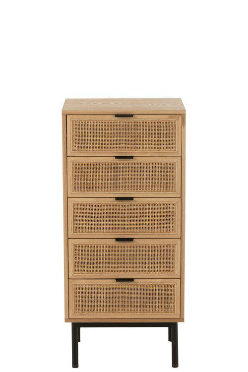 J-Line kast 5 Lades - hout/metaal - naturel/zwart