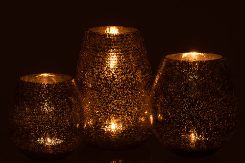 J-Line windlicht Eivorm Craquelé - glas - grijs - large