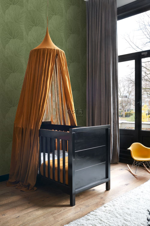 ESTAhome behang grote bladeren vergrijsd olijfgroen - 53 cm x 10.05 m - 138995