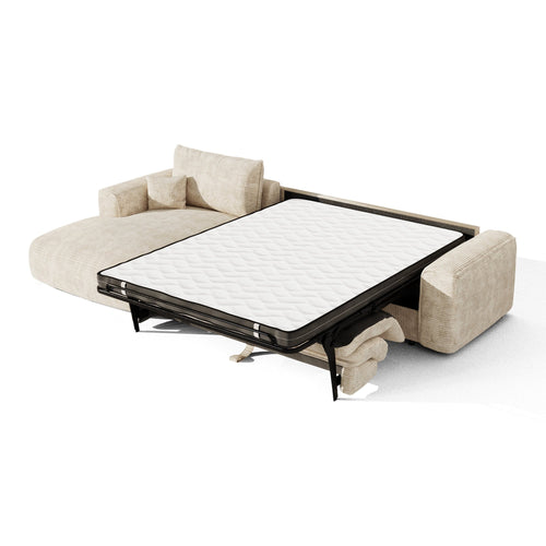 Premium Interiors - Linkerhoekbank met snelle uitklapfunctie COMO - corduroy beige 300cm