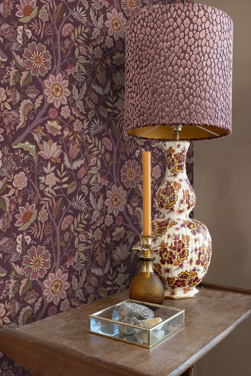 ESTAhome behang vintage bloemen aubergine paars - 53 cm x 10.05 m - 131336