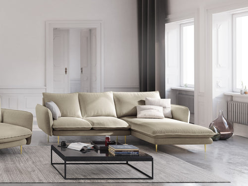 Cosmopolitan Design rechter hoekbank Vienna 5-zits, structurele stof, beige - 170x255x95cm