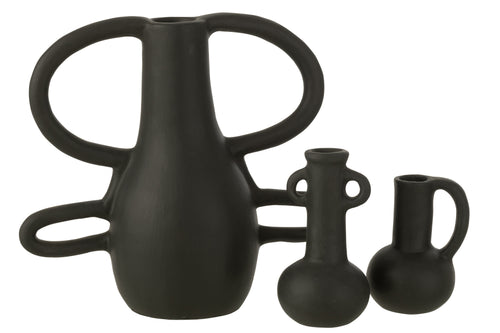 J-Line vaas met 4 Handvaten - keramiek - zwart - 36 cm hoog