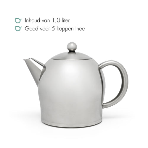 Bredemeijer - Dubbelwandige theepot Minuet Santhee - 1 liter - RVS - Mat - vtwonen shop