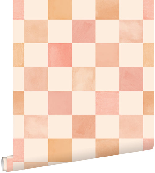 ESTAhome behang geblokt motief beige, oranje en roze - 50 x 900 cm - 131719