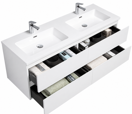 Badplaats Badkamermeubel Set Angela 140 cm – Wit Hoogglans – Badmeubel met Wastafel