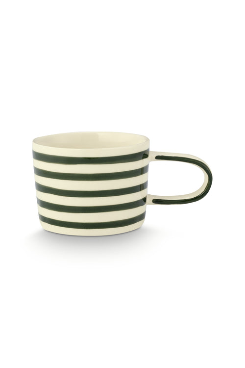 vtwonen - Mokken - Strepen - Groen - Keramiek - 350ml - Set van 4