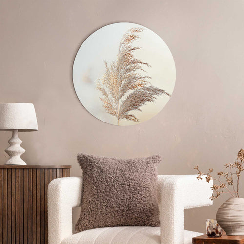 Reinders Pluim in de wind glasschilderij -  beige - kantoor - Ø 50cm