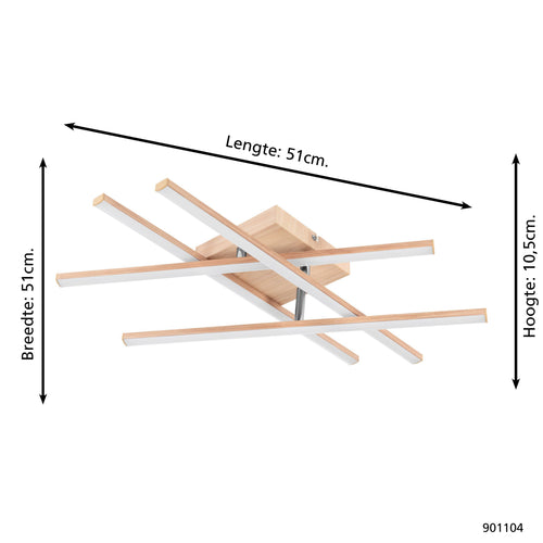 EGLO wandlamp/Plafondlamp Lasana 4 - led - 51 cm - hout - vtwonen shop