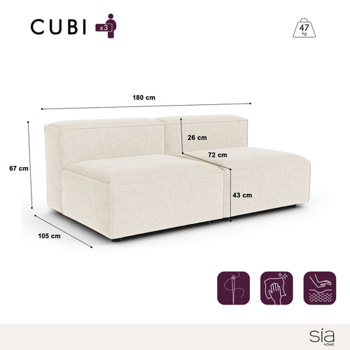 Sia Home - Modulaire bank CUBI - Chenille fluweel - Crème - 180cm