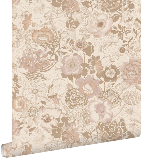 ESTAhome behang vintage bloemen beige en oudroze - 53 cm x 10.05 m - 139763 - vtwonen shop