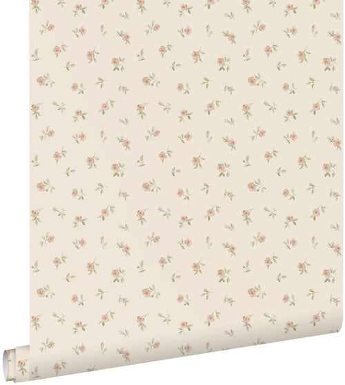 ESTAhome behang vintage bloemetjes beige, roze en groen - 50 x 900 cm - 132219