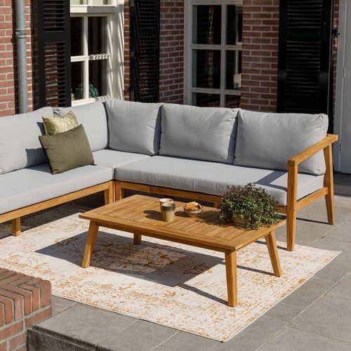 WOOOD loungeset buiten Lucca - Teak - Naturel  - 68x222x222 - vtwonen shop