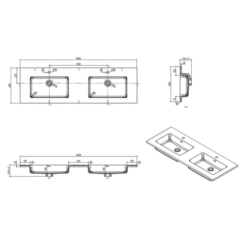 Badplaats Badkamermeubel Set Angela 160 x 48 cm – Kastanje Eiken – Badmeubel met Wastafel