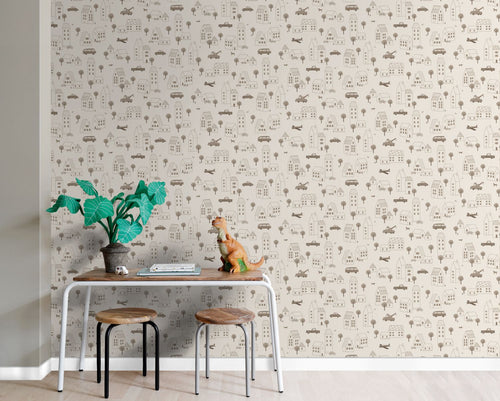 ESTAhome behang voertuigen beige bruin - 50 x 900 cm - 131824