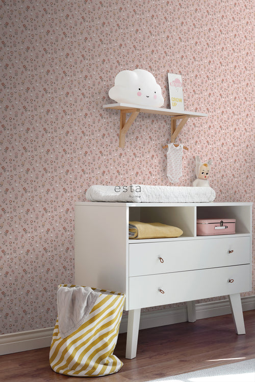 ESTAhome behang bloemetjes zacht roze - 53 cm x 10.05 m - 139288