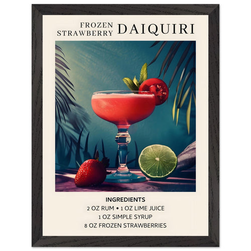 Artfulprints Poster met Lijst Frozen Strawberry Daiquiri cocktail - Ingrediënten   - 30x40 cm - Meerkleurig