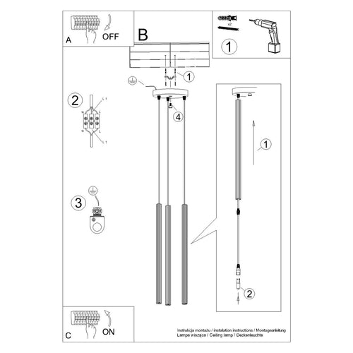 Sollux Lighting Hanglamp ARCHE 3P olijfgroen - 20x20x120cm