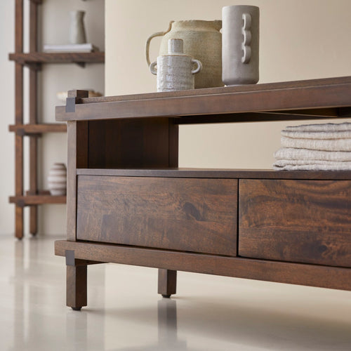 Tikamoon Tv-meubel met 2 laden van massief mangohout 120 cm - Donkerbruin - vtwonen shop