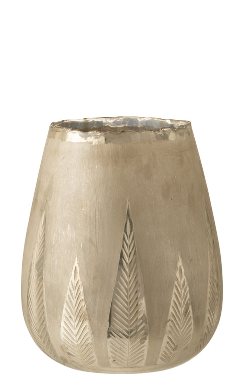 J-Line windlicht Blad Rond - glas - zilver - large - vtwonen shop