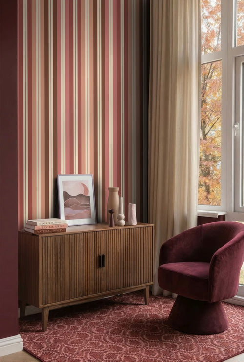 ESTAhome behang strepen roze en bruin - 50 x 900 cm - 132038