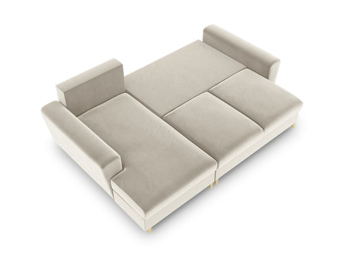Cosmopolitan Design Uitklapbare hoekbank links met opbergdoos Kyoto 4-zits, flueel, lichtbeige - 145x241x88cm