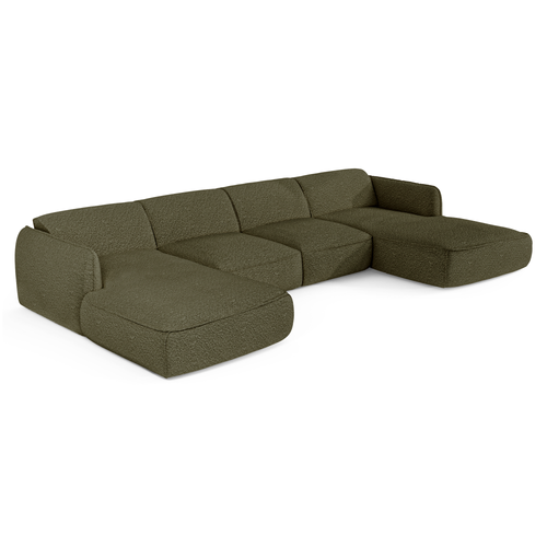 Sia Home - Panoramische banken LIVIA - Bouclette stof - Olijfgroen - 346cm - vtwonen shop
