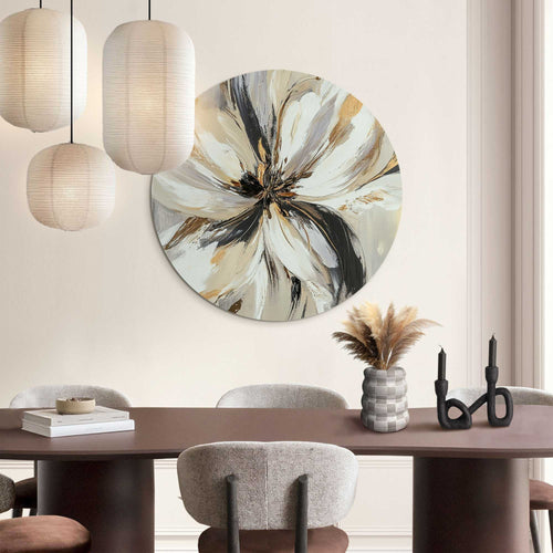 Reinders Stijlvolle bloem glasschilderij -  beige - woonkamer - Ø 70cm