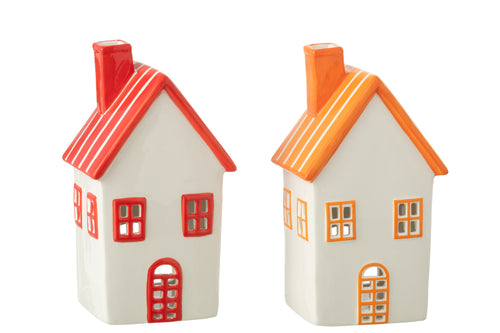 J-Line theelichthouder Huis Dolomiet - keramiek - oranje/rood - 2 st.