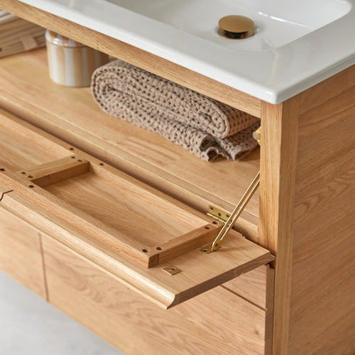 Tikamoon Massief eikenhouten en keramisch badkamermeubel 120 cm - Naturel - vtwonen shop