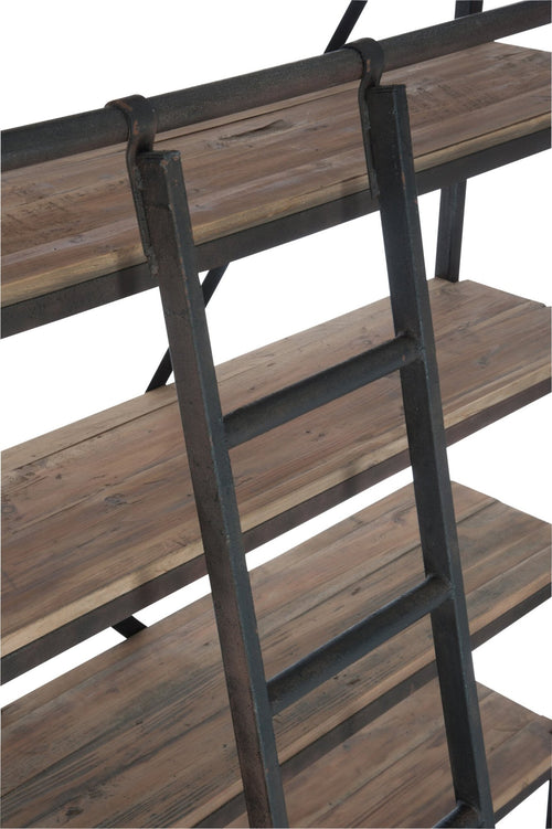 J-Line rek + ladder 4 Schap - hout/metaal - naturel/bruin