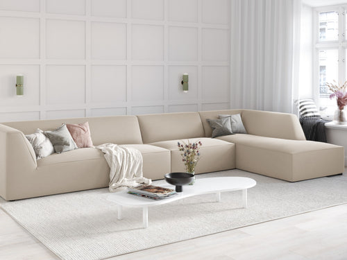 Micadoni rechter hoekbank Ruby 5-zits, flueel, beige - 180x366x69cm