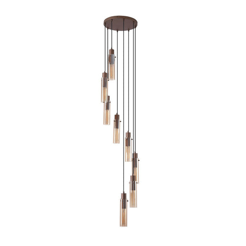 Searchlight Sweden II 8-lichts clusterlamp druppel mokka metaal & amber glas