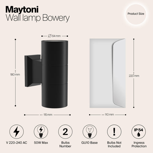 Maytoni Outdoor - Wandlamp Bowery - Zwart - Ø6,4 - vtwonen shop