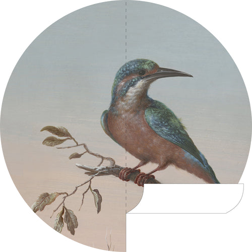 ESTAhome zelfklevende behangcirkel ijsvogel op tak avondrood - Ø 140 cm - 159017 - vtwonen shop