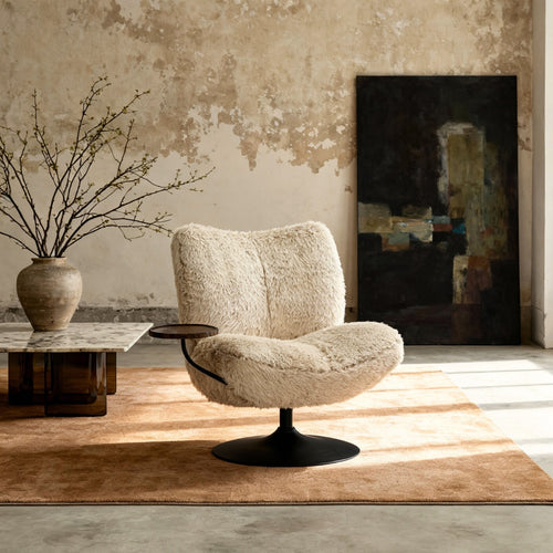 DÉJA Living Draaifauteuil Morten - Taupe Fluffy/Zwart - Incl. Tafeltje - vtwonen shop