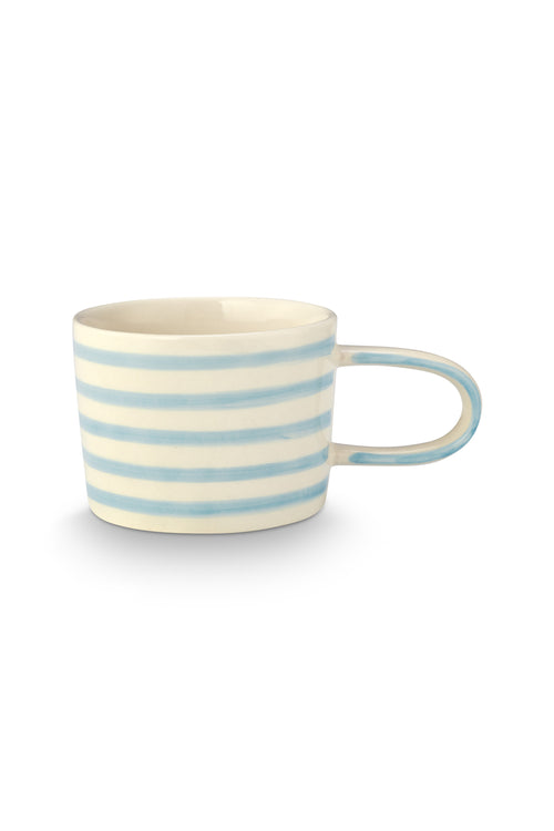 vtwonen - Mokken - Strepen - Blauw - Keramiek - 350ml - Set van 4