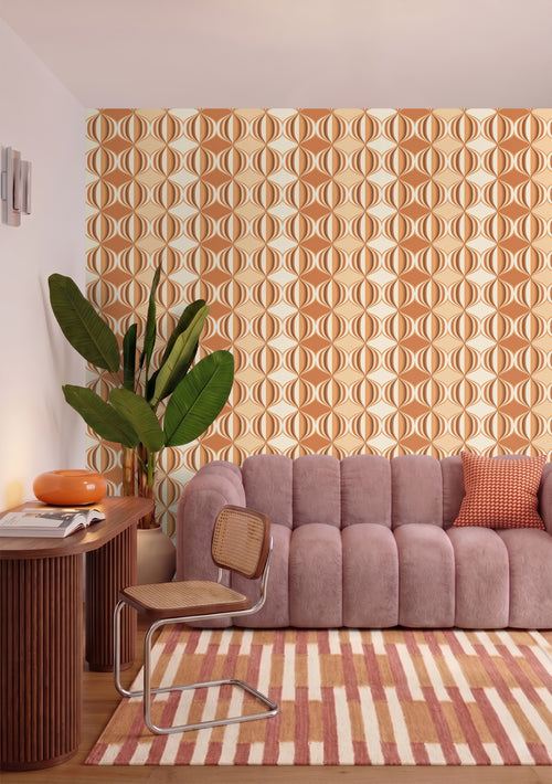 ESTAhome behang grafisch motief oranje bruin - 50 x 900 cm - 131838