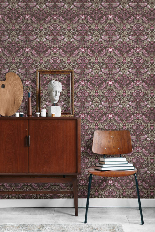 Livingwalls behang bloemen en vogels in art nouveau stijl aubergine paars - 53 cm x 10.05 m - AS-390562 - vtwonen shop