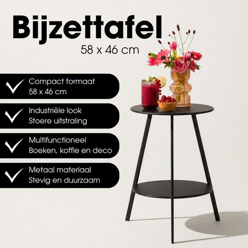 Mica Decorations Seatle Bijzettafel Rond voor Buiten - Koffietafel - Salontafel Buiten - Ook als Plantentafeltje of Plantenstandaard - Metaal - 58 x