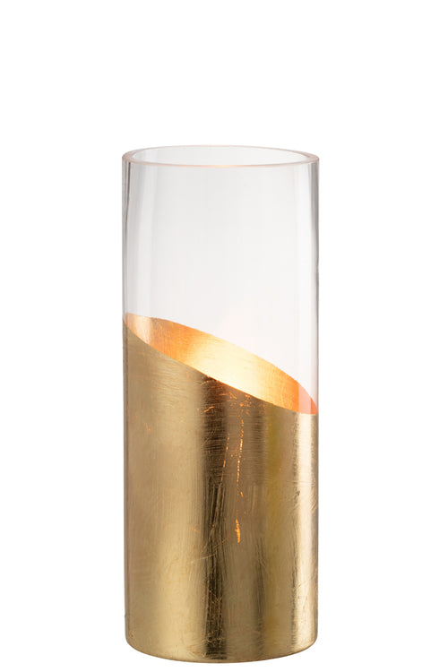 J-Line windlicht Moa glas - transparant/goud - medium - vtwonen shop