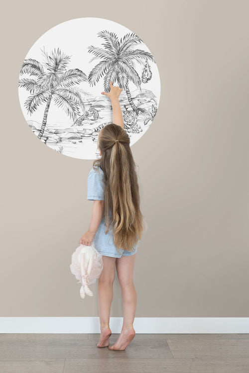 ESTAhome zelfklevende behangcirkel safari pentekening zwart wit - Ø 70 cm - 158980