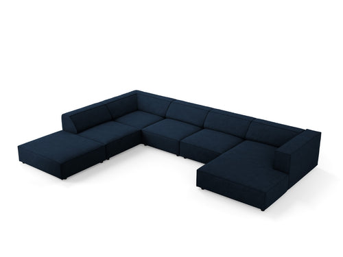 Cosmopolitan Design Panoramische hoekbank links Arendal 7-zits, chenille met ribbeleffect, koningsblauw - 262x364x70cm
