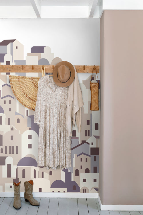 ESTAhome fotobehang mediterrane huisjes beige en grijs - 200 x 279 cm - 159260 - vtwonen shop